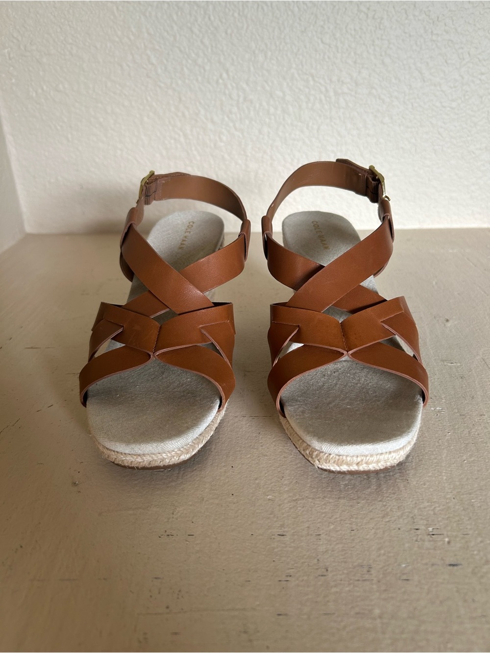 Cole Haan Tan Leather Strappy Wedge Sandals